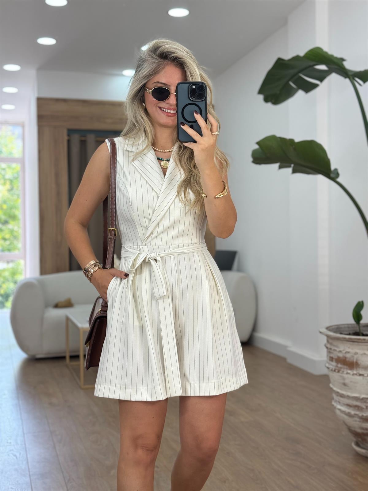 Çizgili Kuşaklı Tulum-Ekru