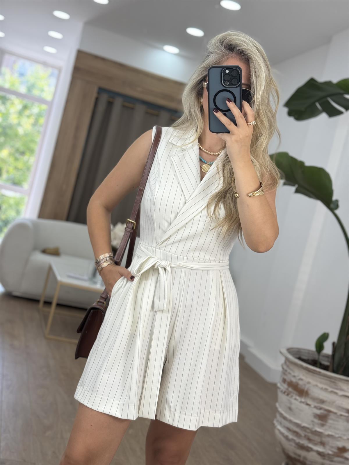 Çizgili Kuşaklı Tulum-Ekru