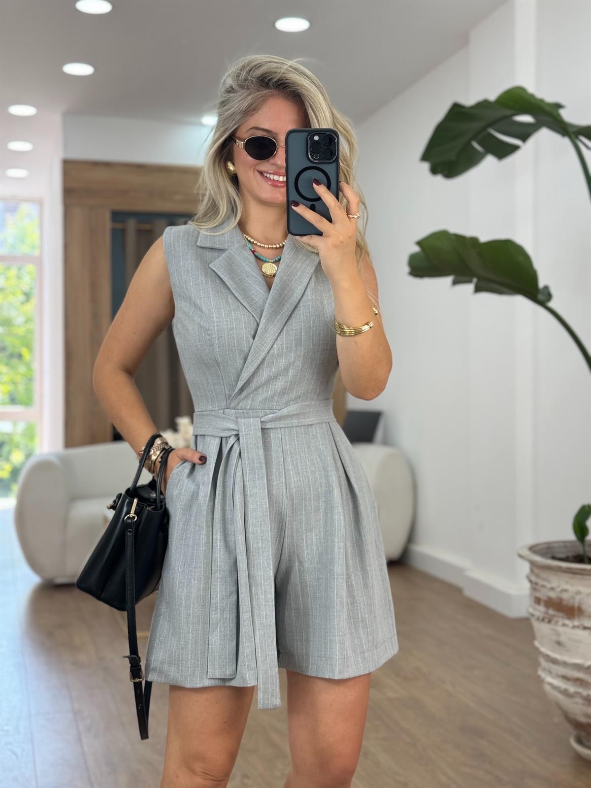 Çizgili Kuşaklı Tulum-Gri