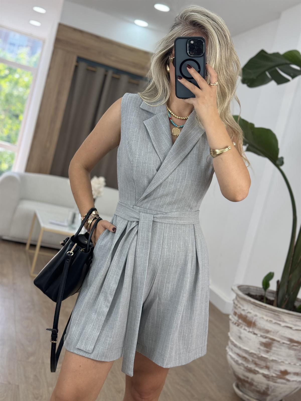 Çizgili Kuşaklı Tulum-Gri