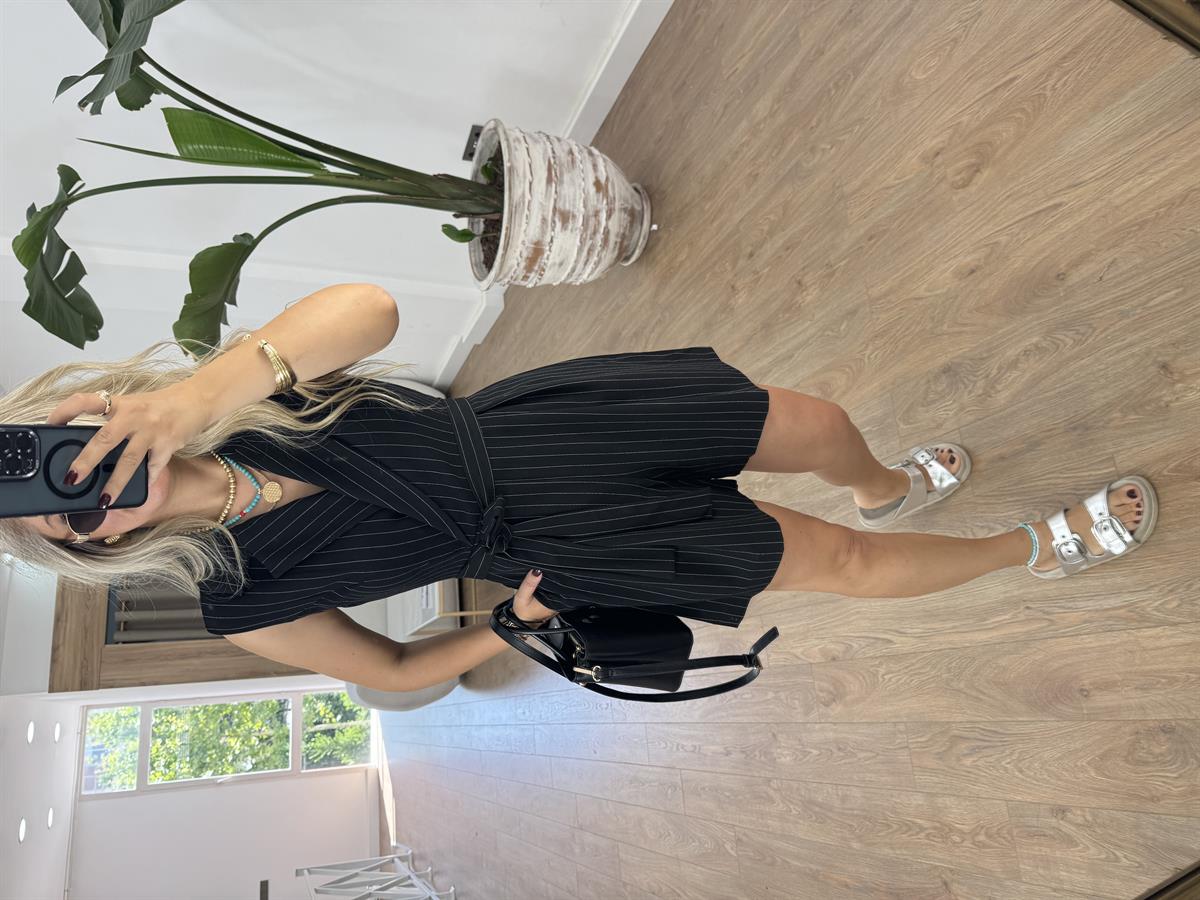 Çizgili Kuşaklı Tulum-Siyah