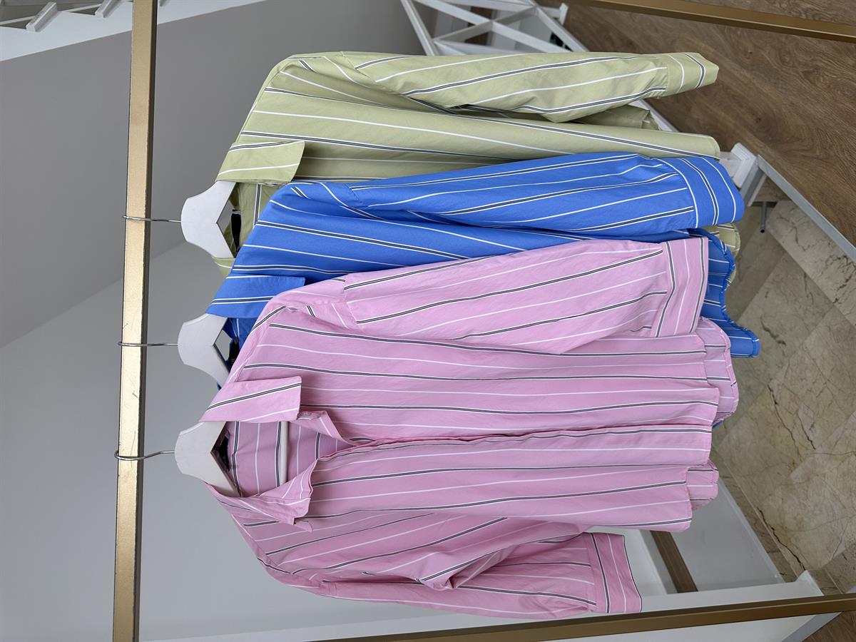 Çizgili Oversize Gömlek-Pembe