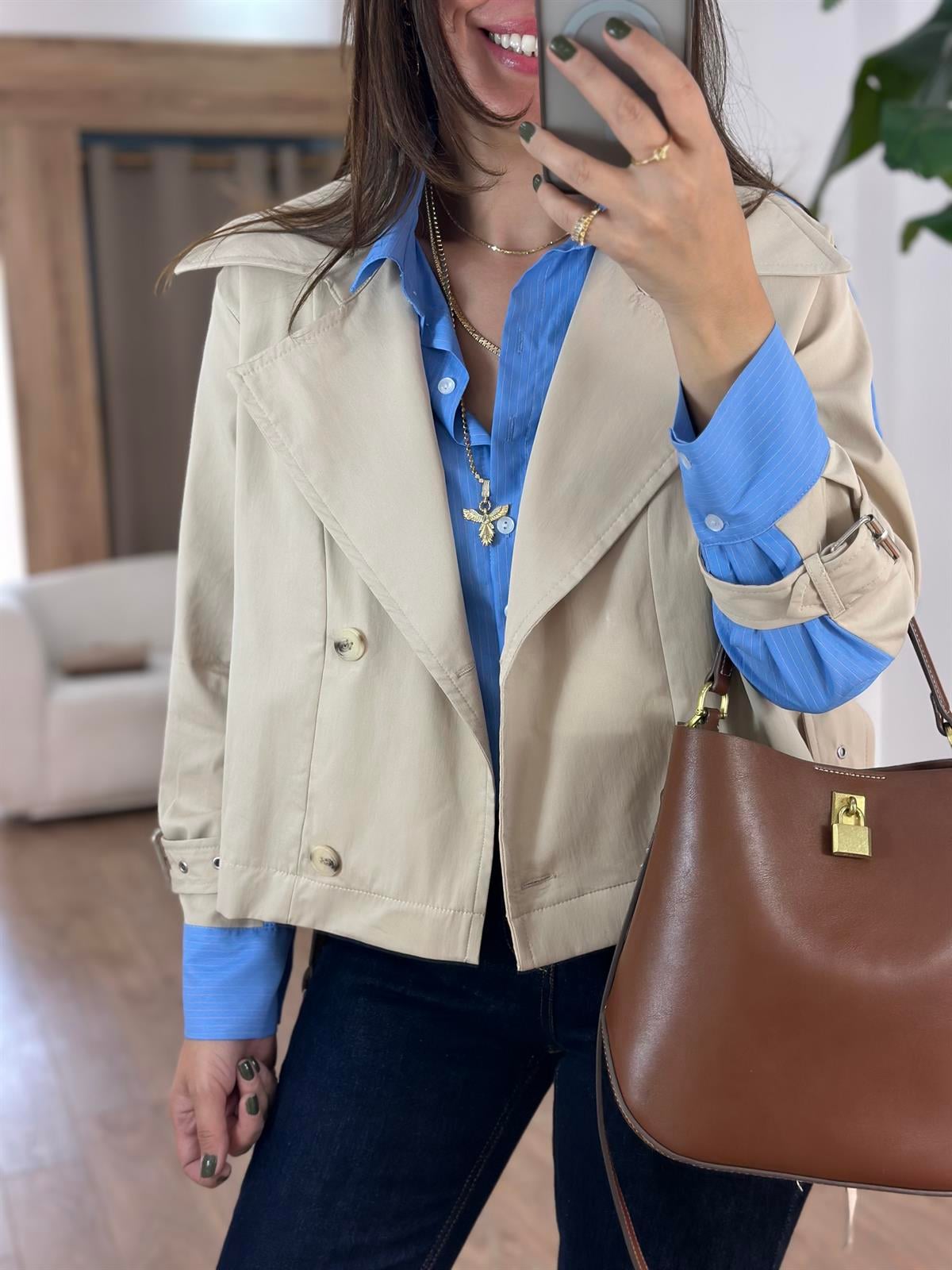 Çizgili Poplin Garnili Ceket