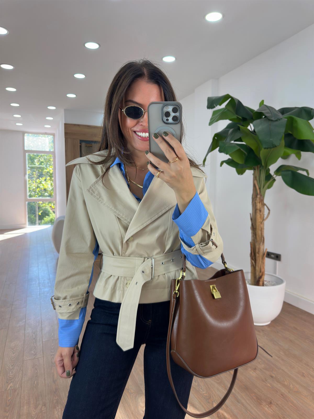 Çizgili Poplin Garnili Ceket