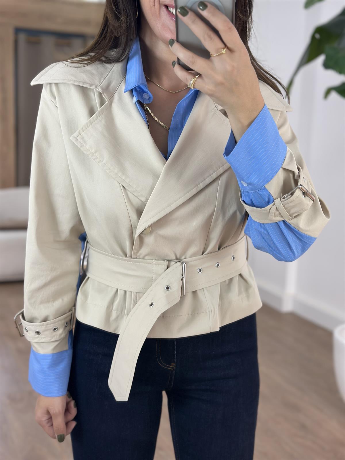 Çizgili Poplin Garnili Ceket