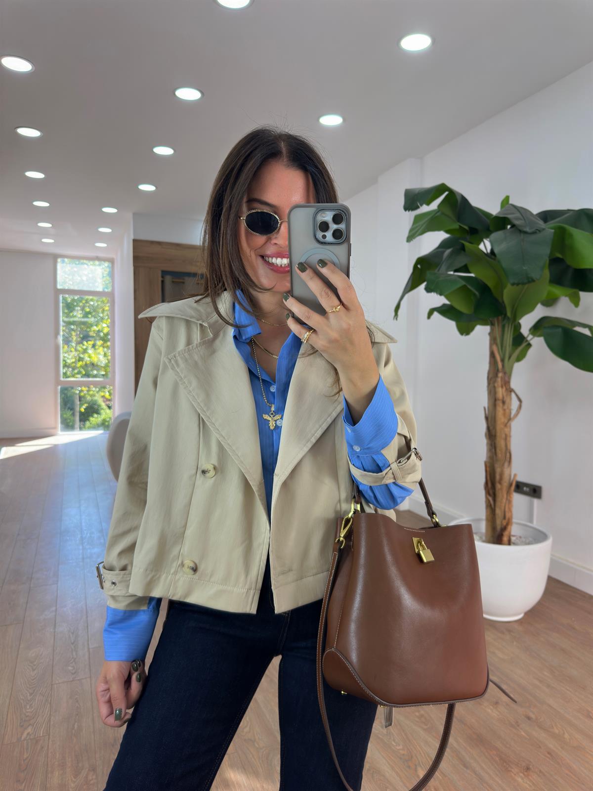 Çizgili Poplin Garnili Ceket