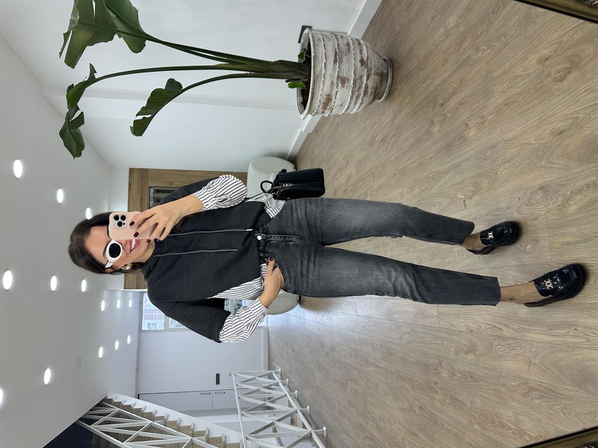 Çizgili Poplin Garnili Sweatshirt