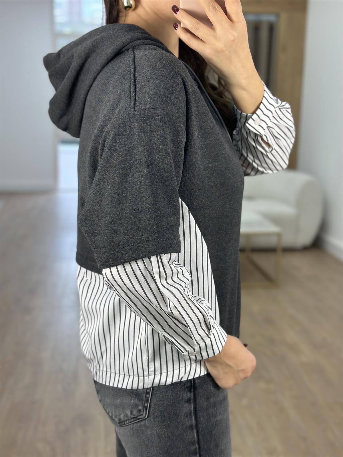 Çizgili Poplin Garnili Sweatshirt