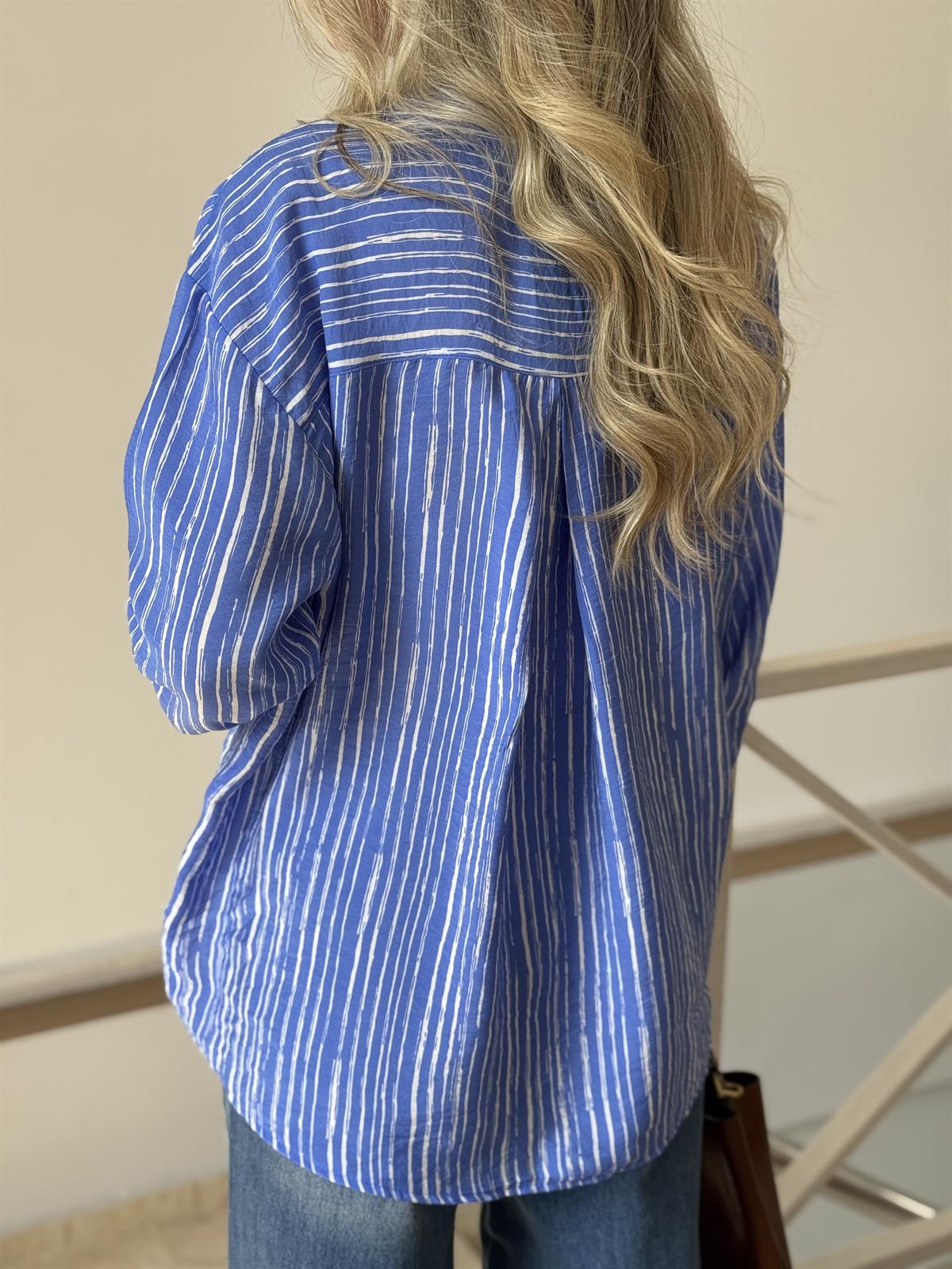 Çizgili Salaş Gömlek - Mavi