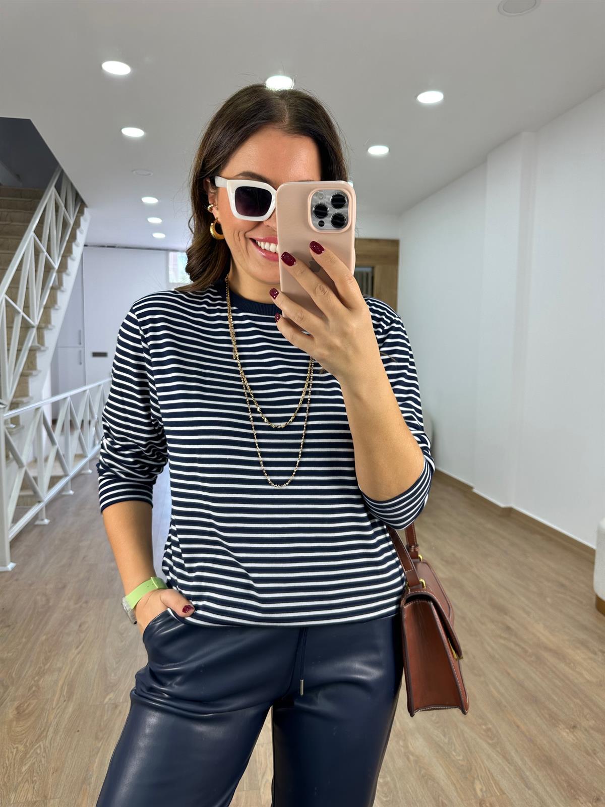 Çizgili Salaş Sweatshirt-Lacivert