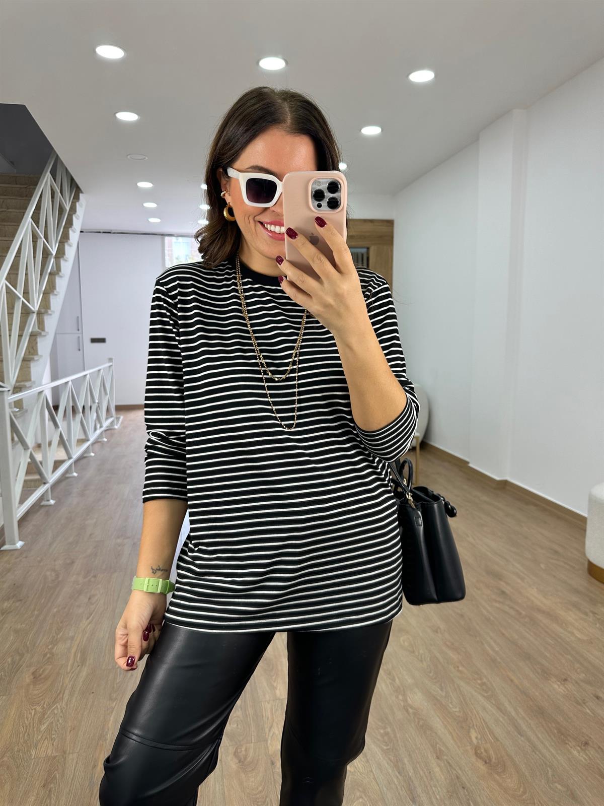 Çizgili Salaş Sweatshirt-Siyah