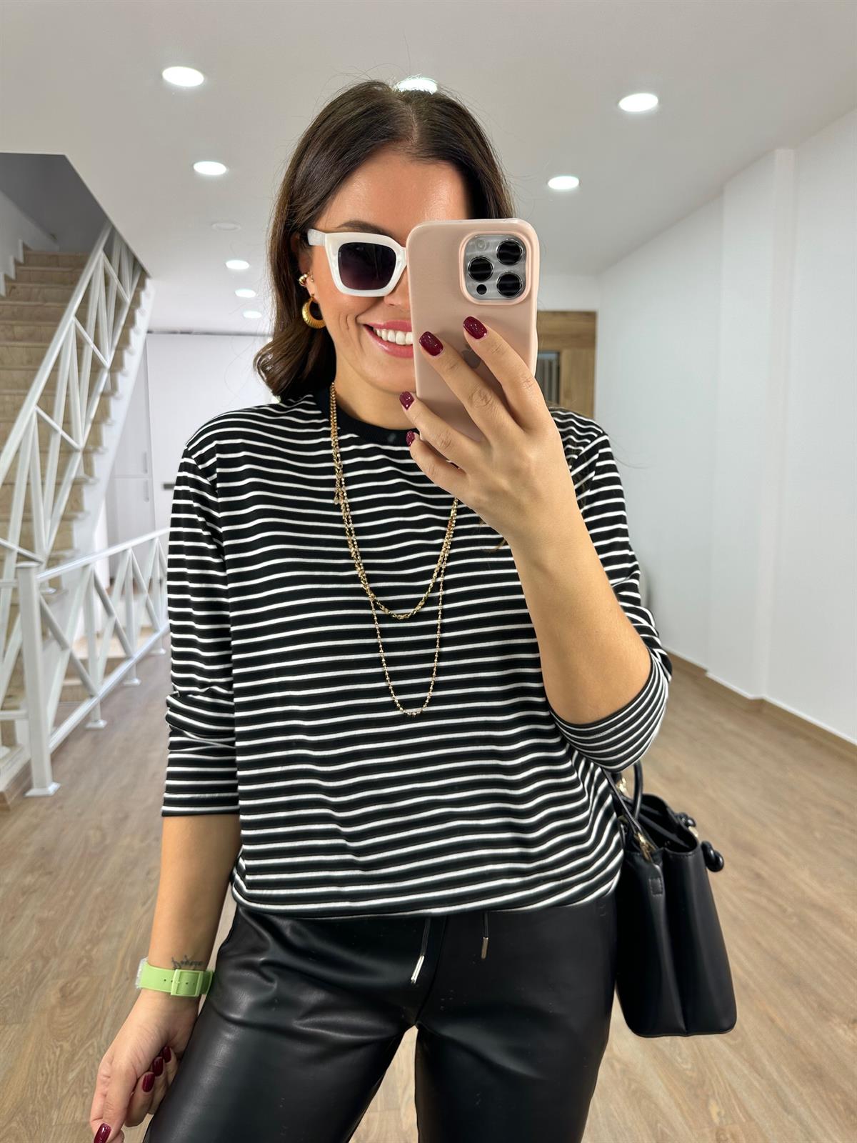 Çizgili Salaş Sweatshirt-Siyah