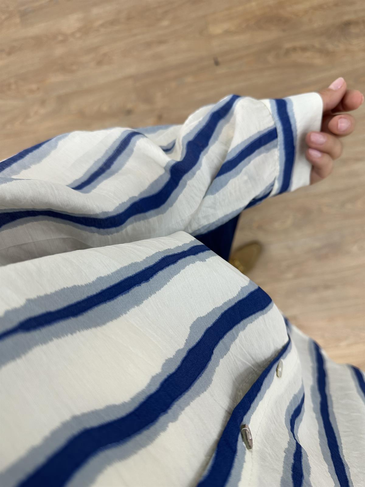 Çizgili Tencel Gömlek-Mavi