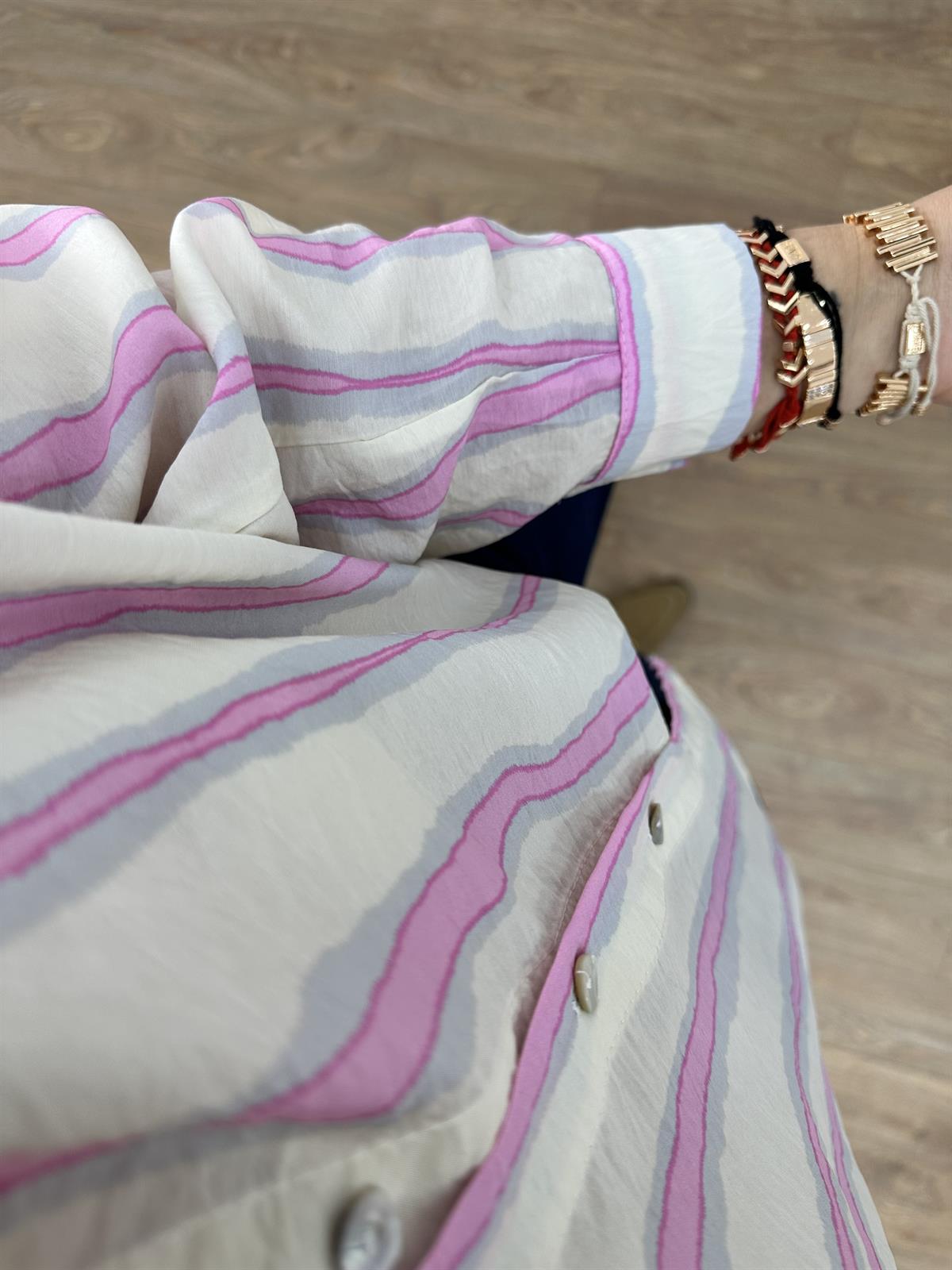 Çizgili Tencel Gömlek-Pembe