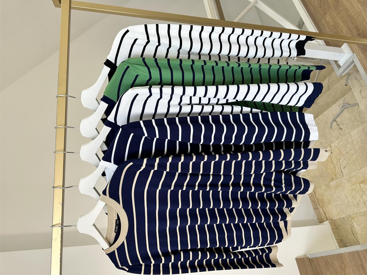 Çizgili Uzun Kollu Premium Triko--Yeşil