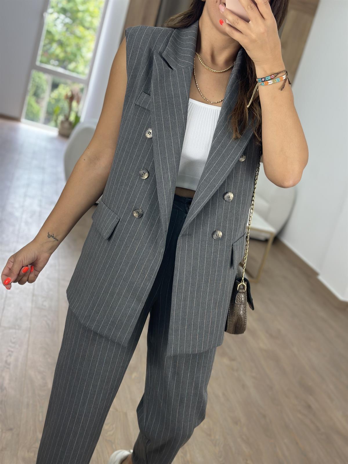 Çizgili Yelekli Takım-Antrasit