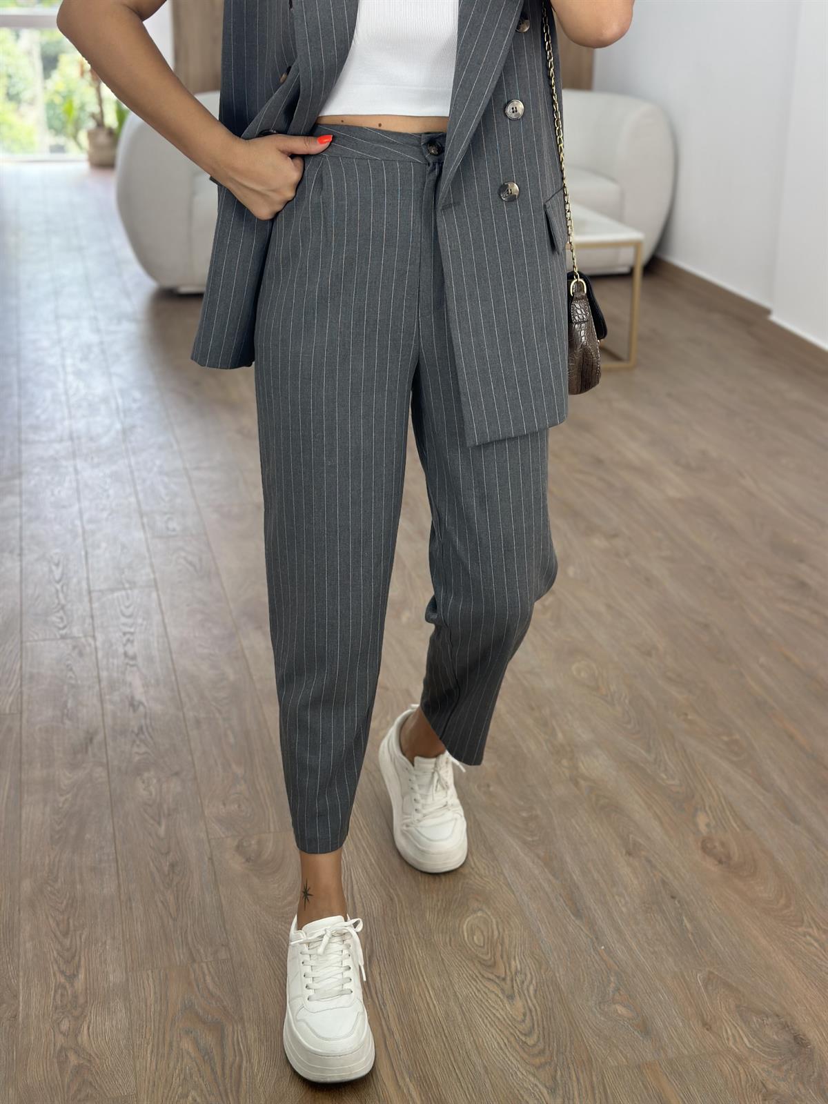 Çizgili Yelekli Takım-Antrasit