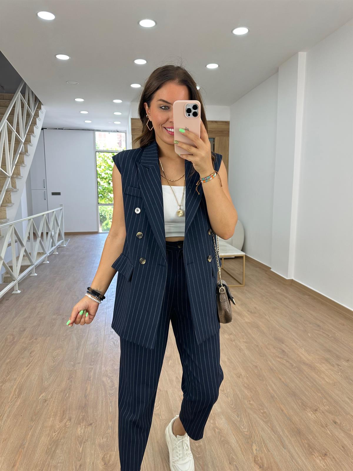 Çizgili Yelekli Takım-Lacivert