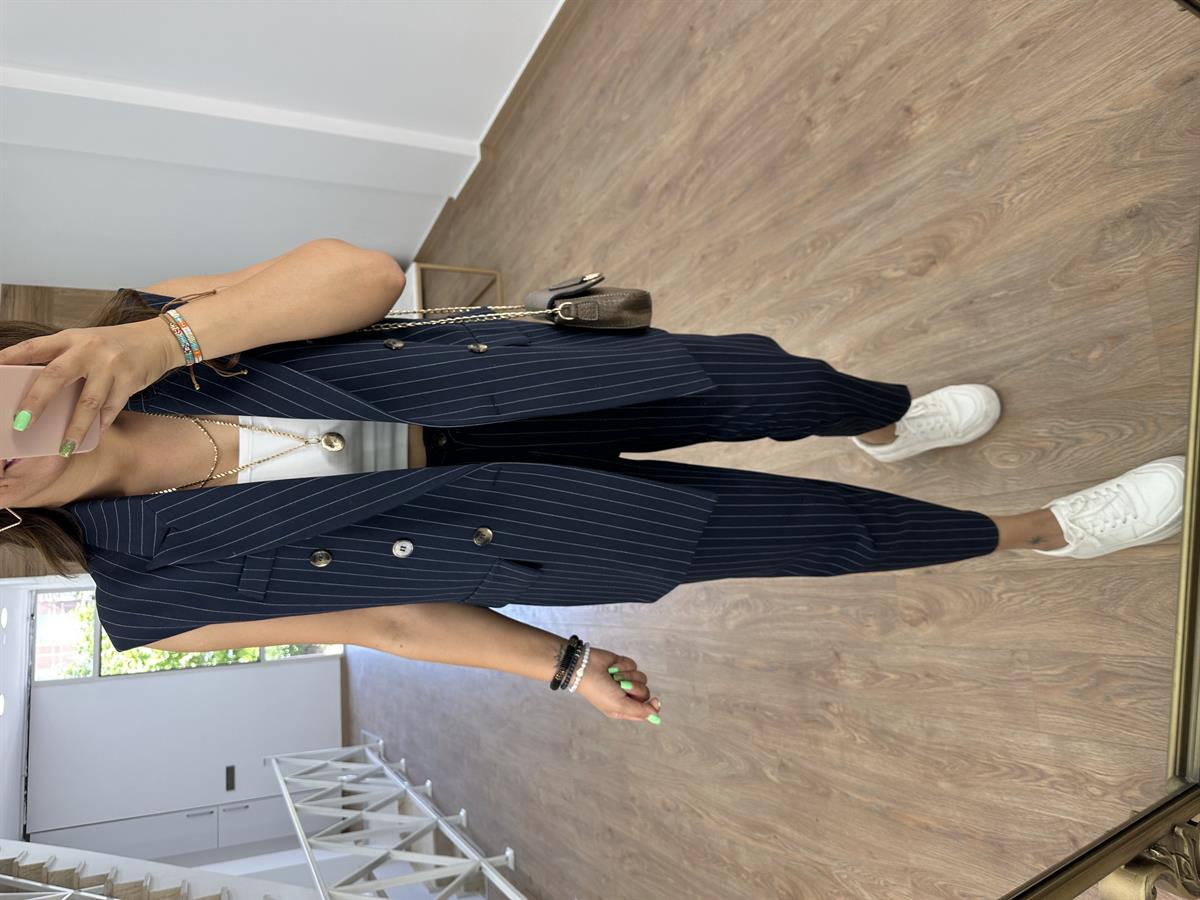 Çizgili Yelekli Takım-Lacivert