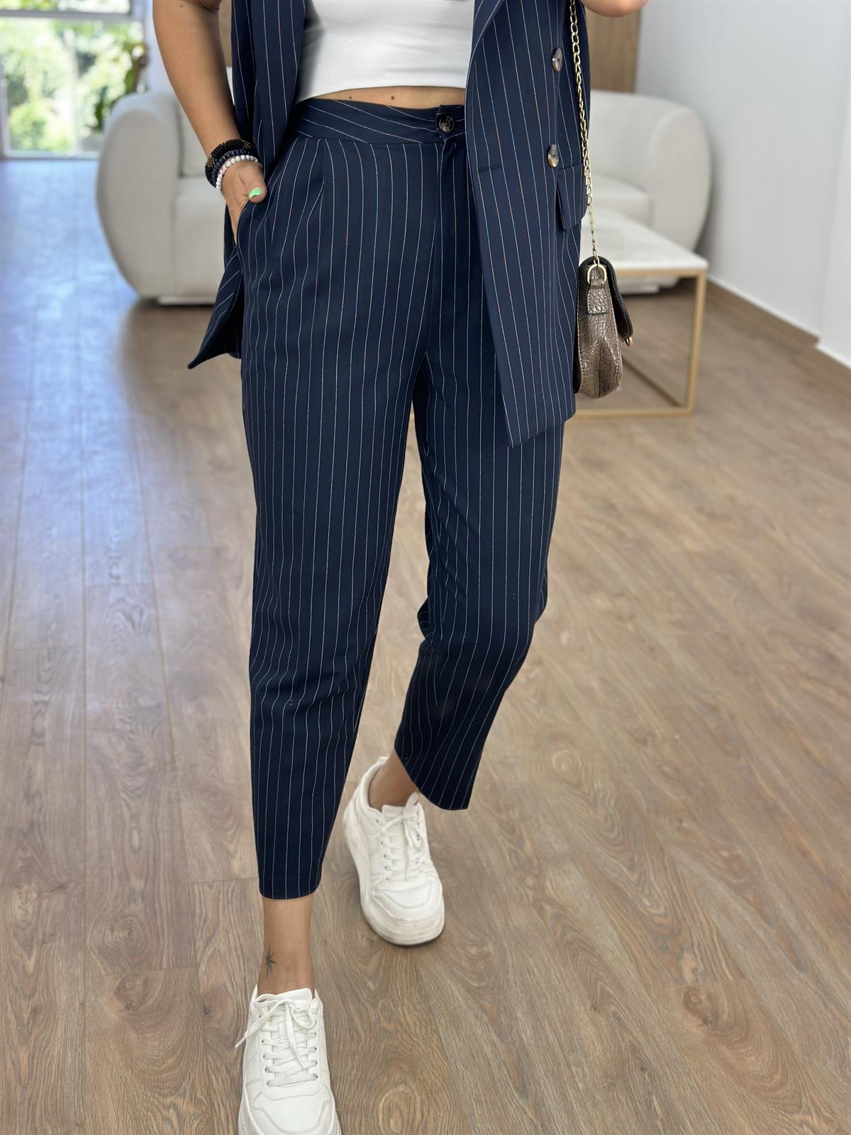 Çizgili Yelekli Takım-Lacivert