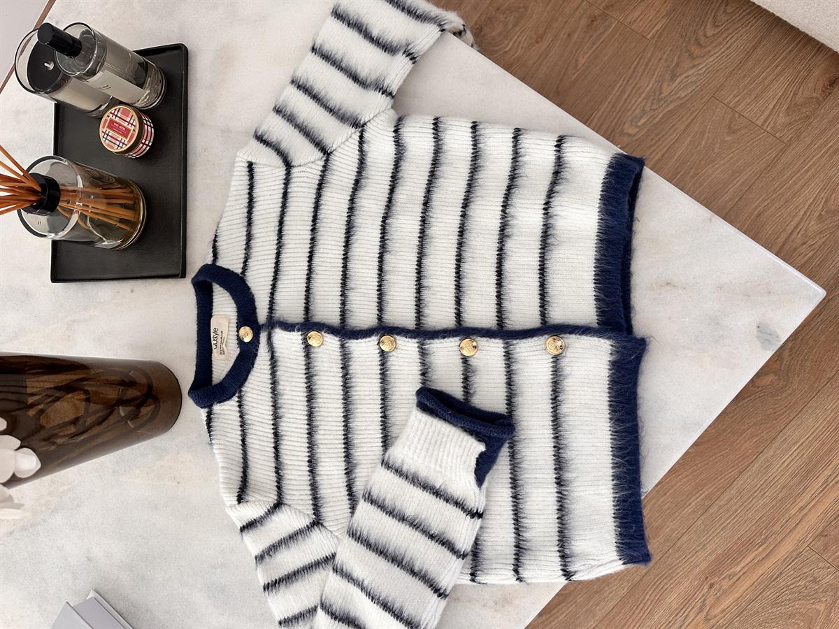 Lacivert Çizgili Yumoş Hırka 