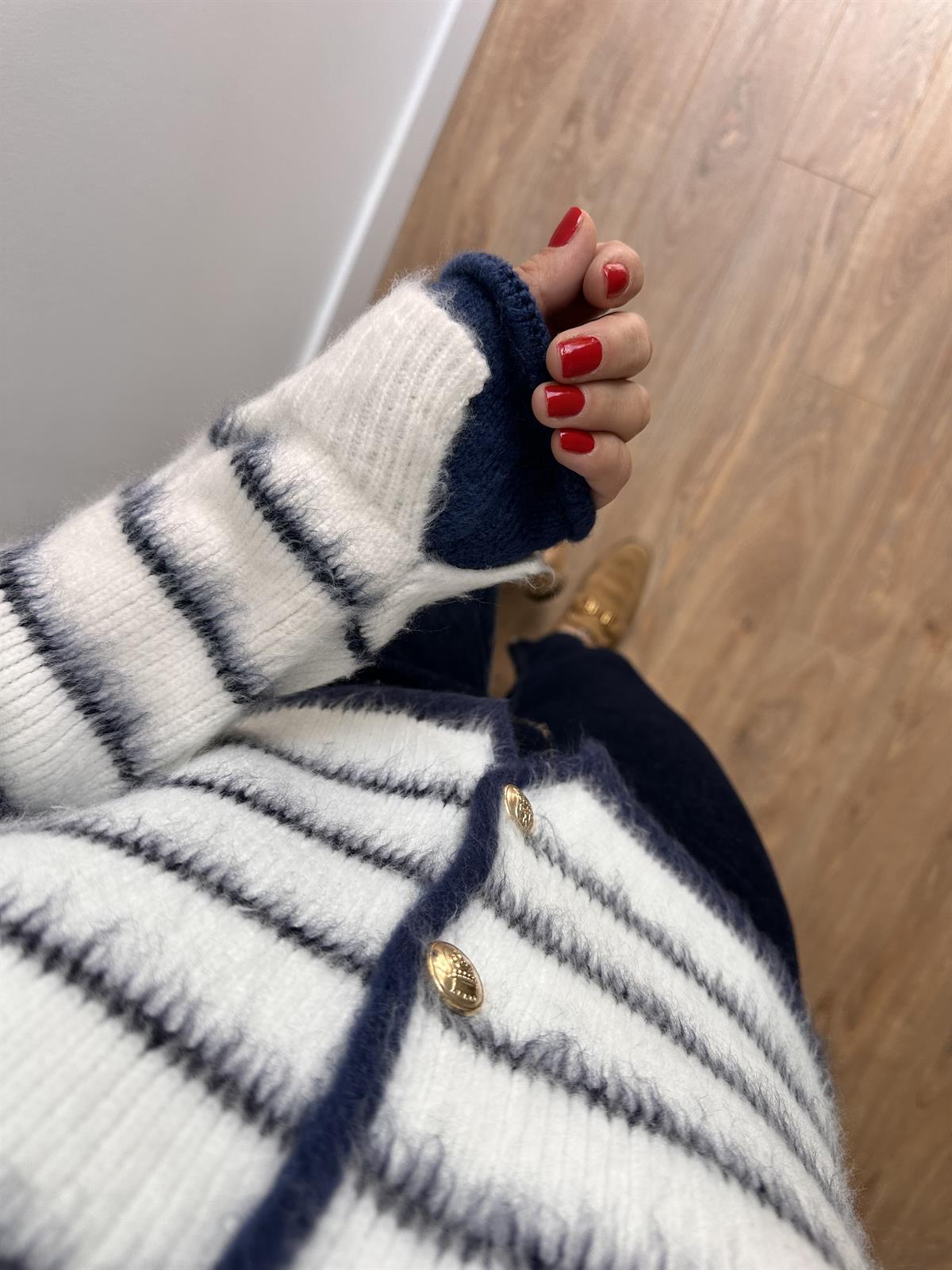 Lacivert Çizgili Yumoş Hırka 