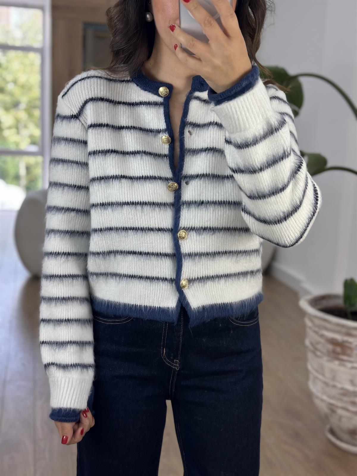 Lacivert Çizgili Yumoş Hırka 