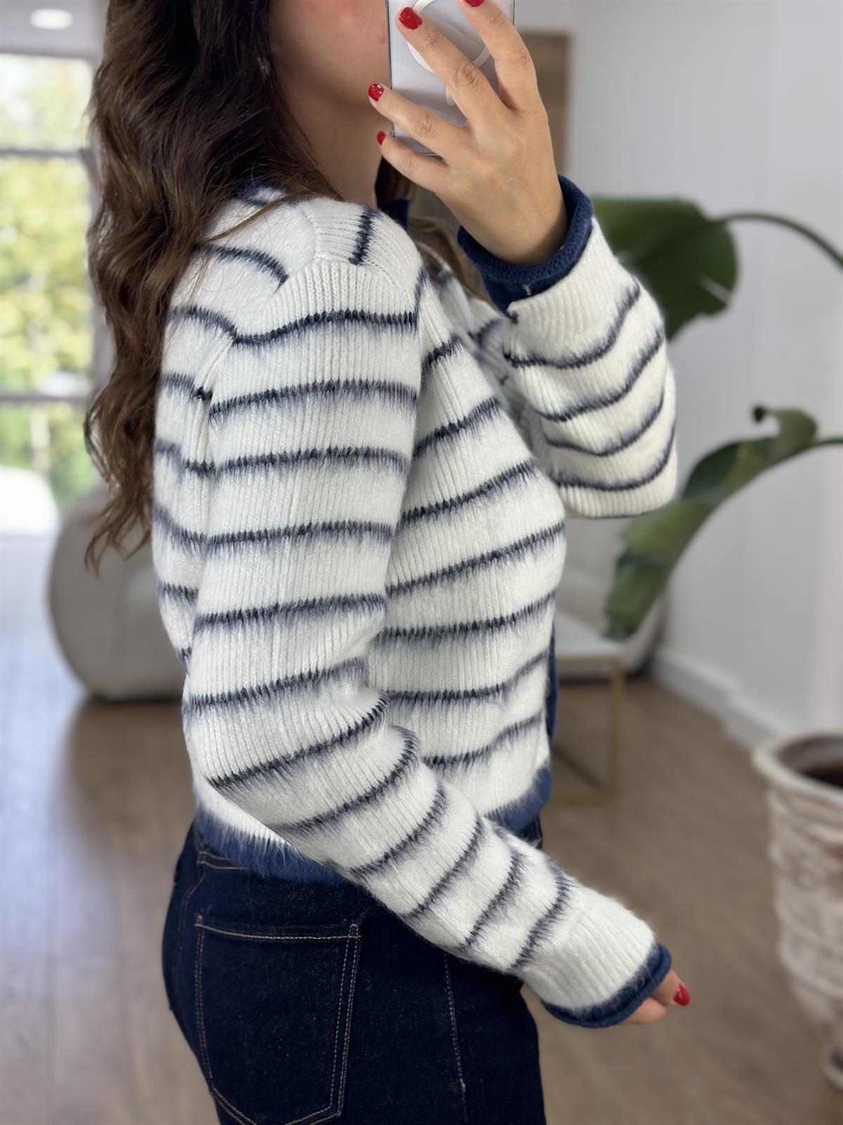 Lacivert Çizgili Yumoş Hırka 