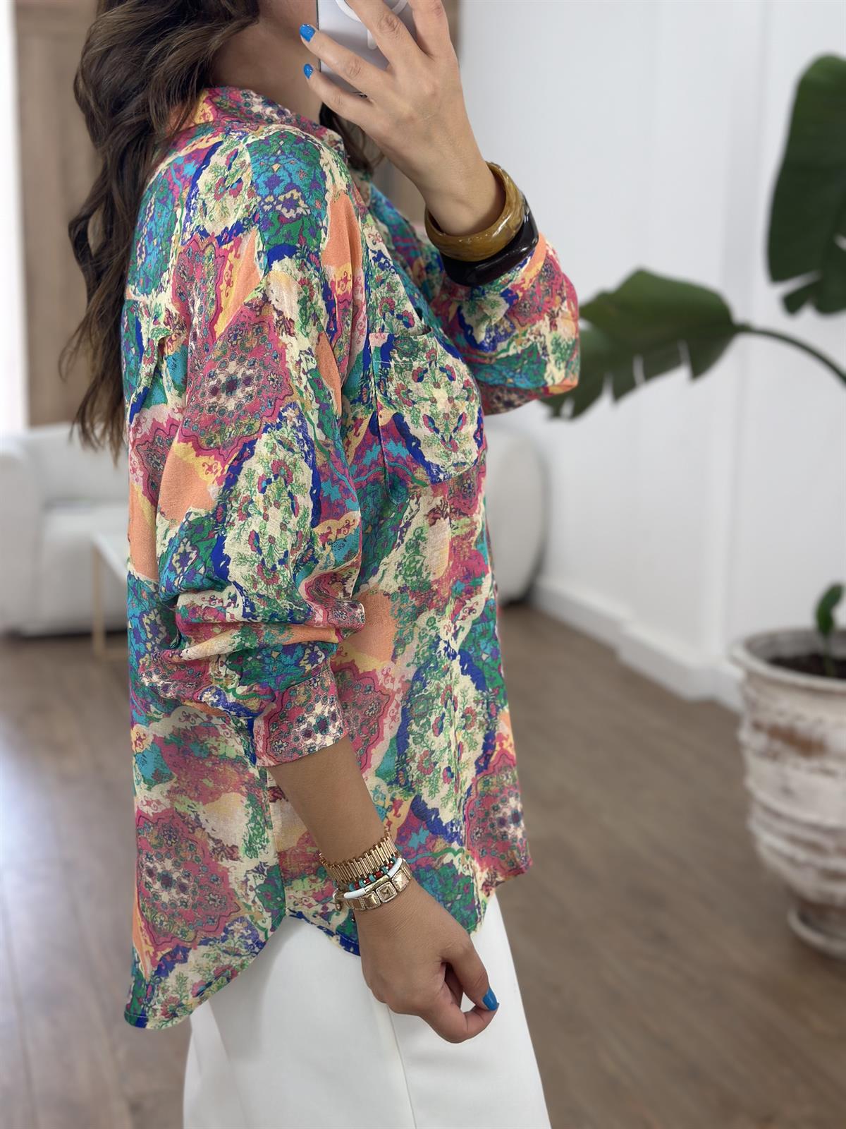 %100 Cotton Renkli Emprime Gömlek