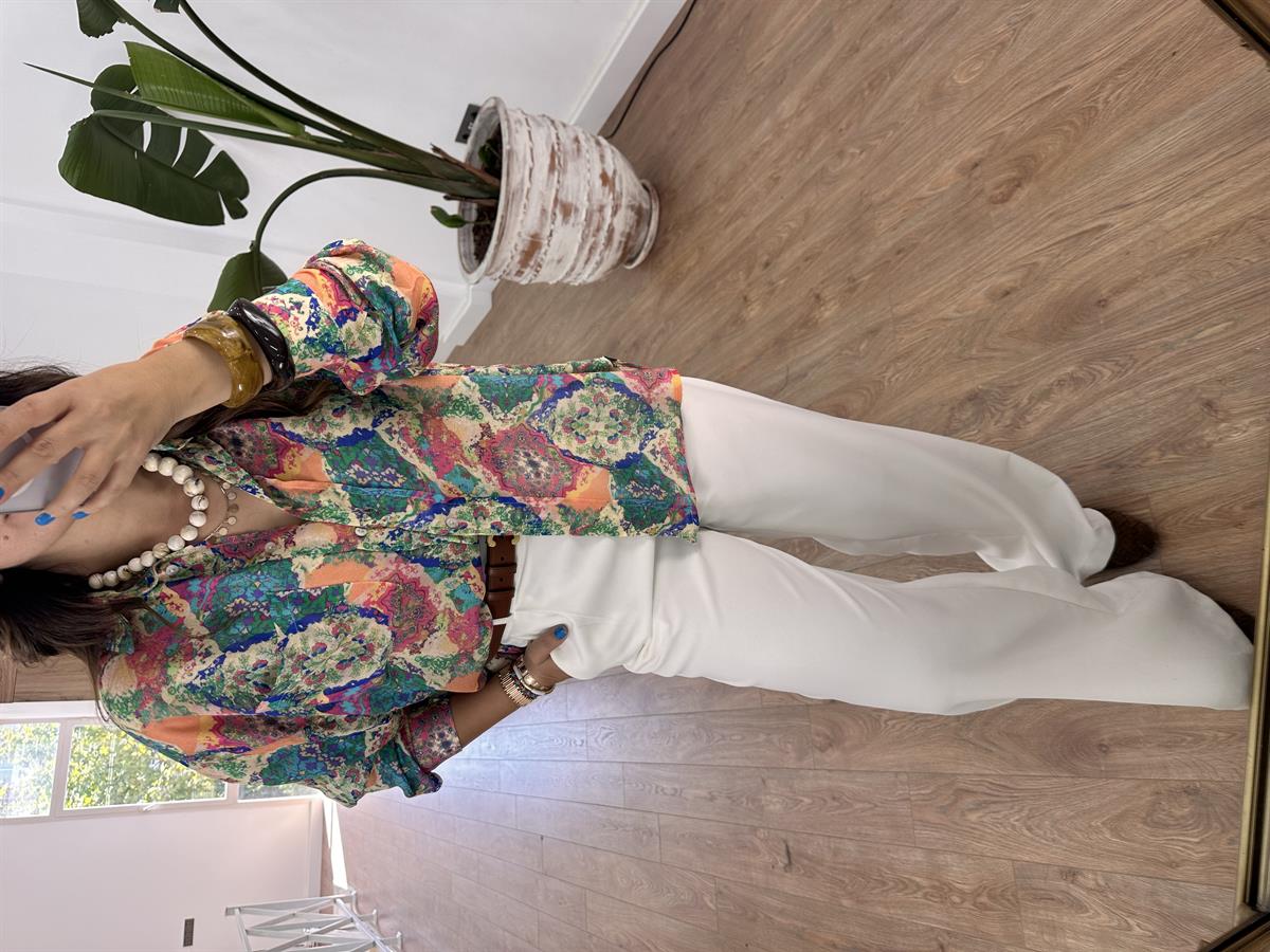 %100 Cotton Renkli Emprime Gömlek