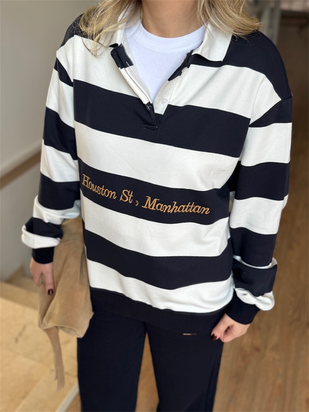 Çizgili Sweatshirt Eşofman Takım - Lacivert