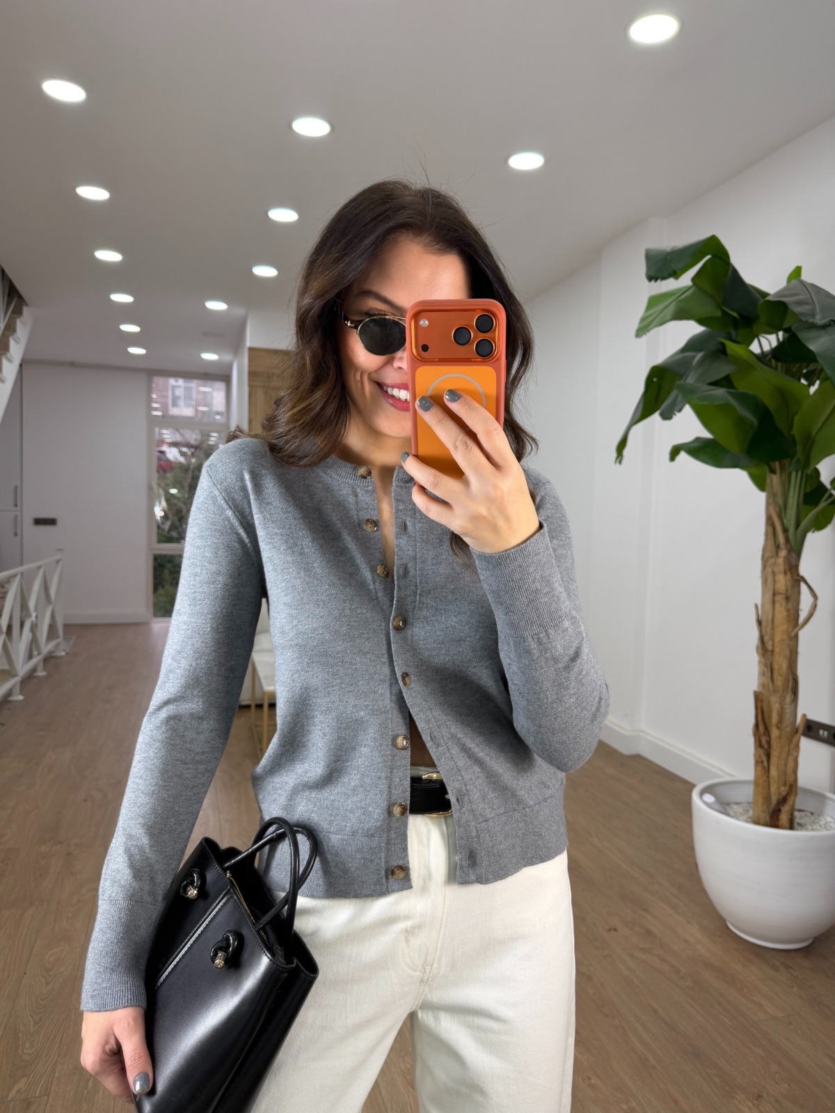 Bisiklet Yaka Düğmeli Triko Hırka - Gri