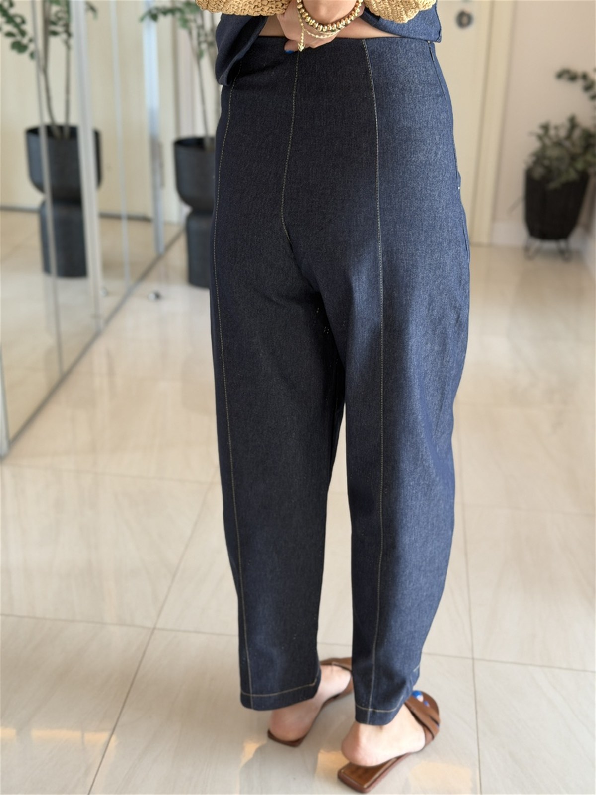 Kontrast Dikişli Likralı Baggy Jean