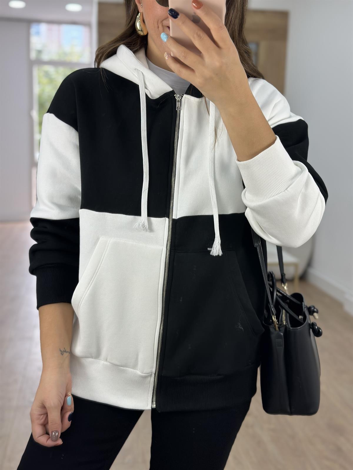 Dama Desenli Önü Fermuarlı Sweashirt