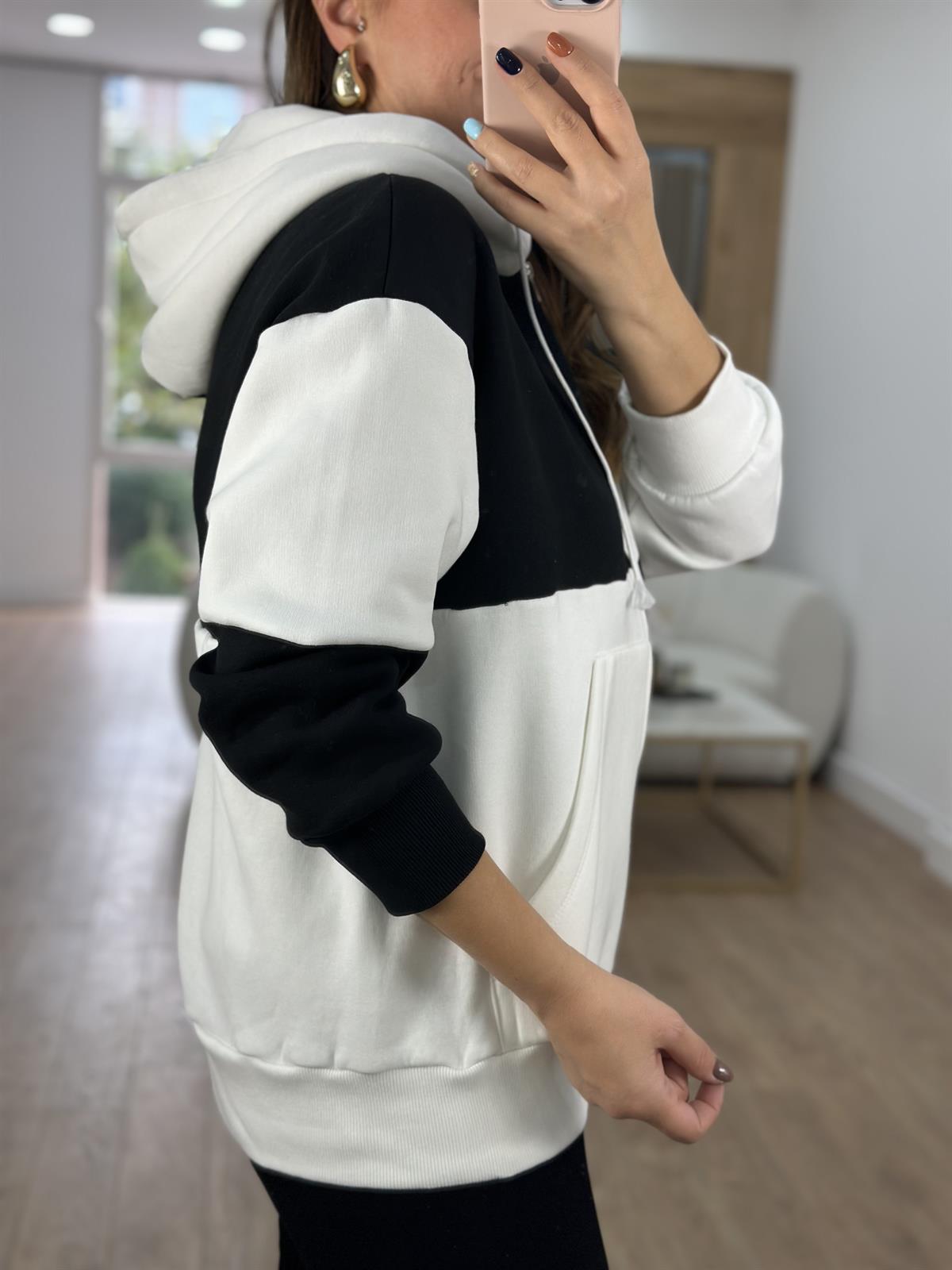 Dama Desenli Önü Fermuarlı Sweashirt