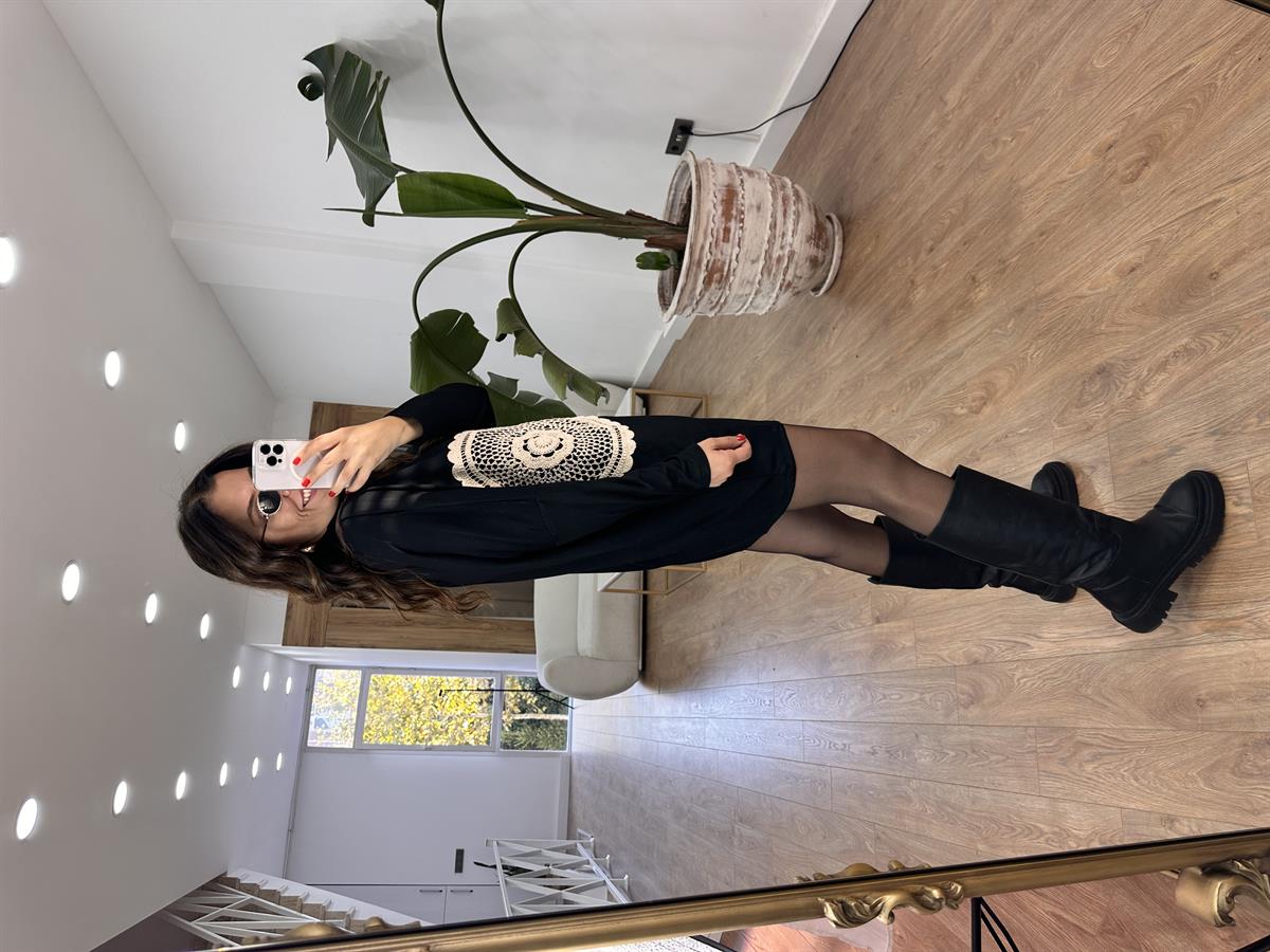 Dantel Detaylı Tunik Elbise-Siyah