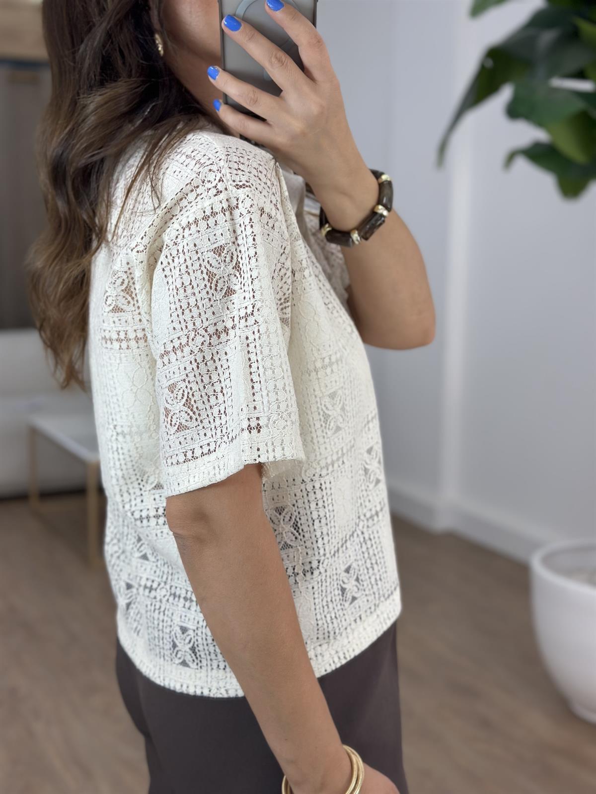 Polo Yaka Dantel Bluz 