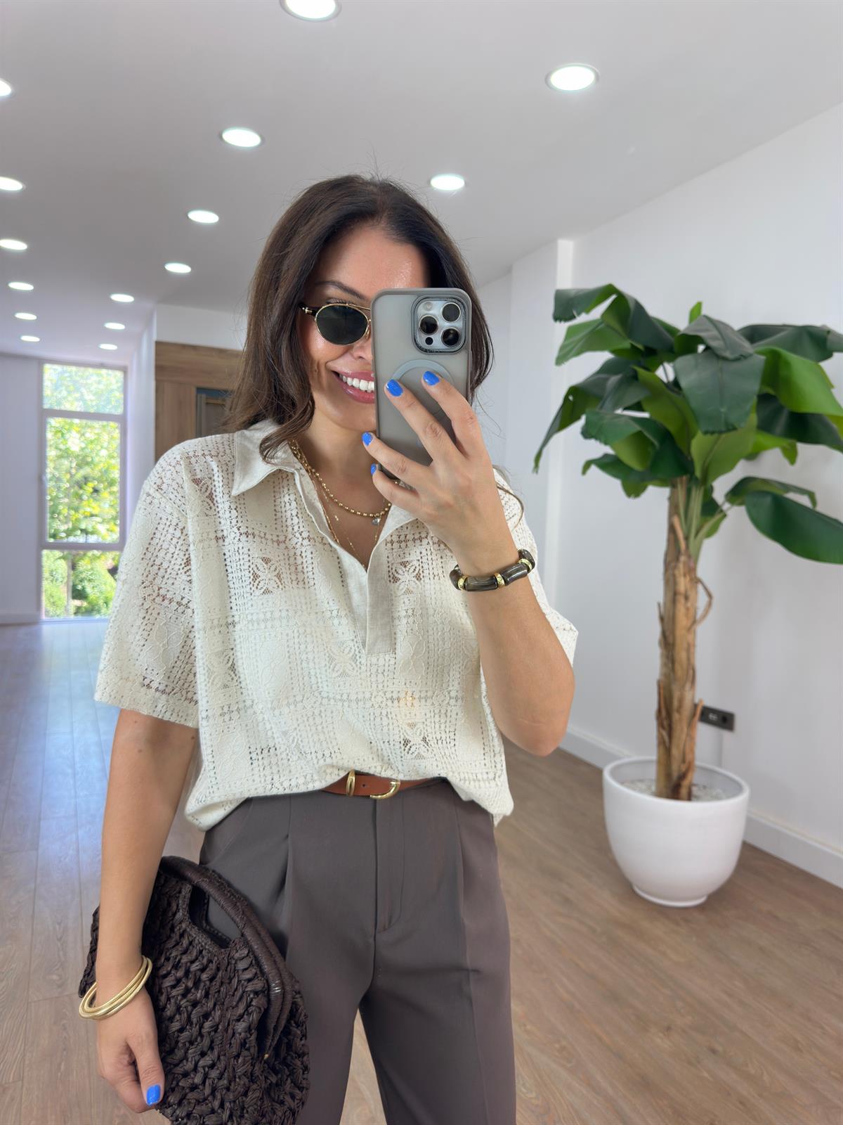 Polo Yaka Dantel Bluz 