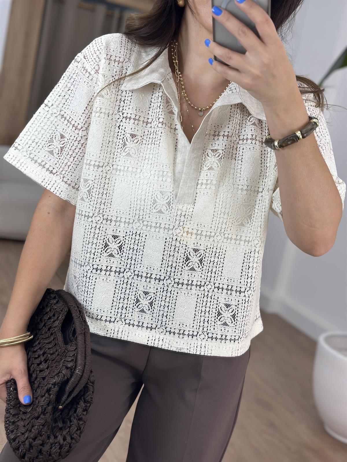 Polo Yaka Dantel Bluz 