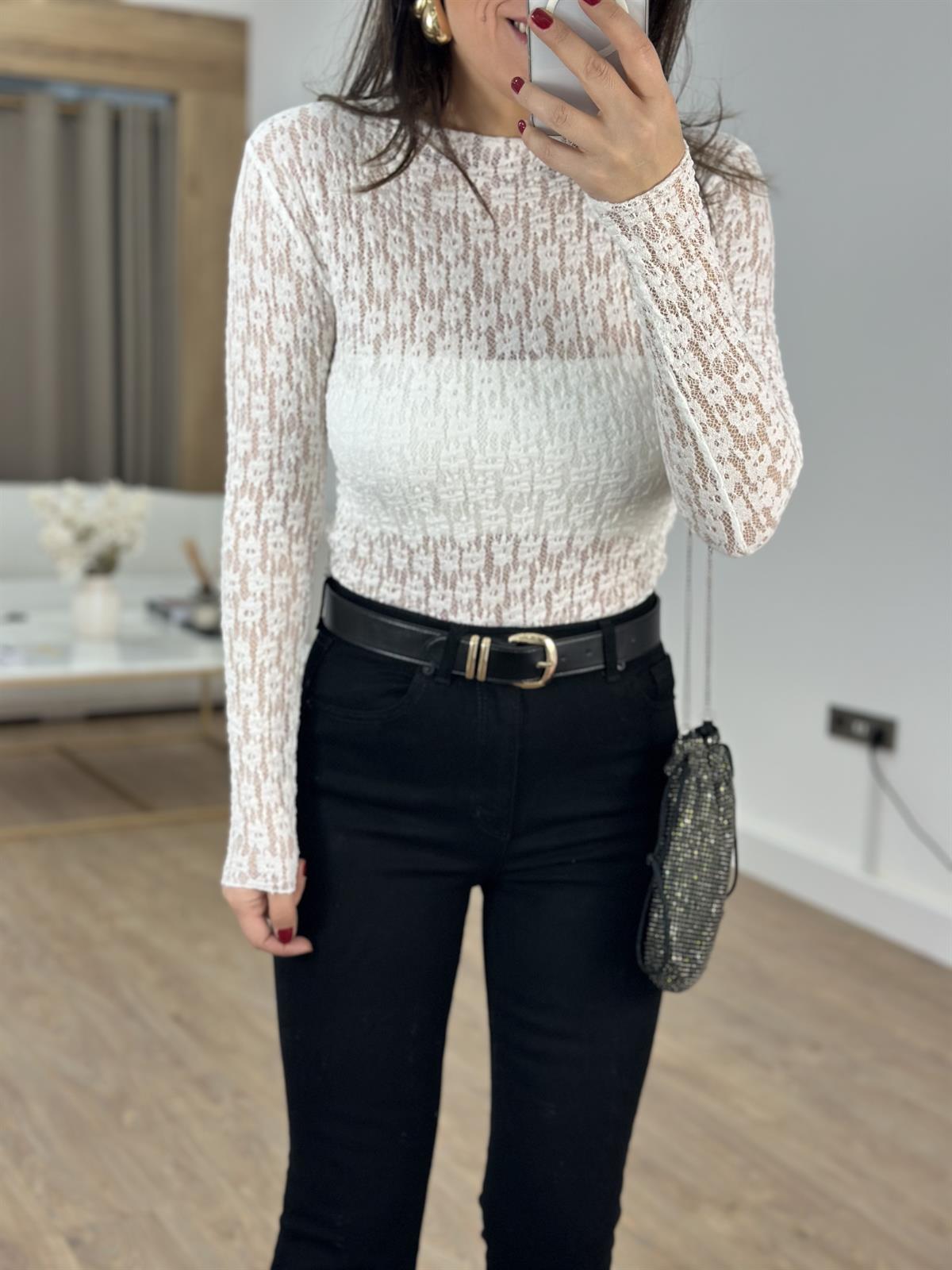 Dantel Detaylı Bluz - Ekru