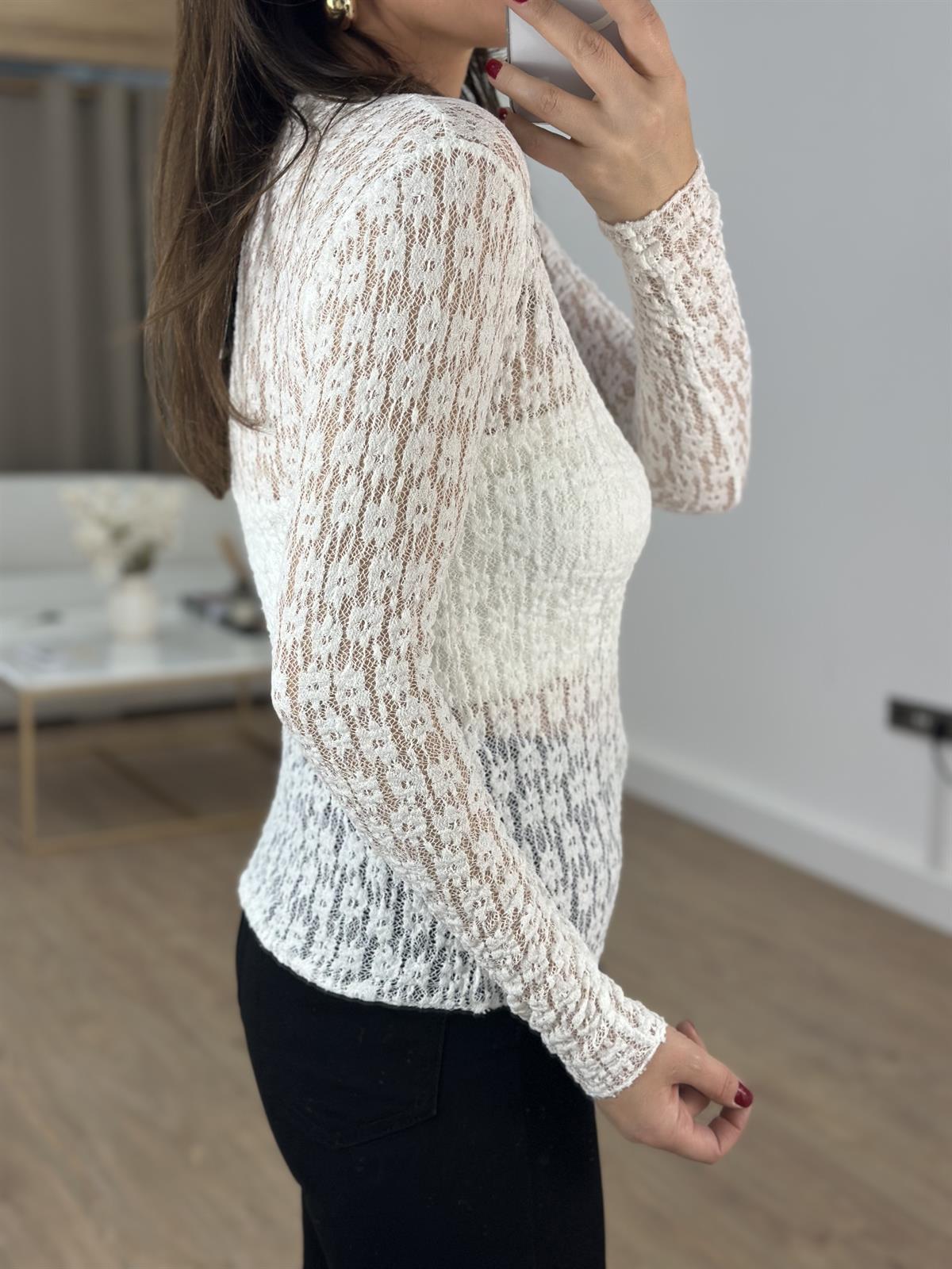 Dantel Detaylı Bluz - Ekru