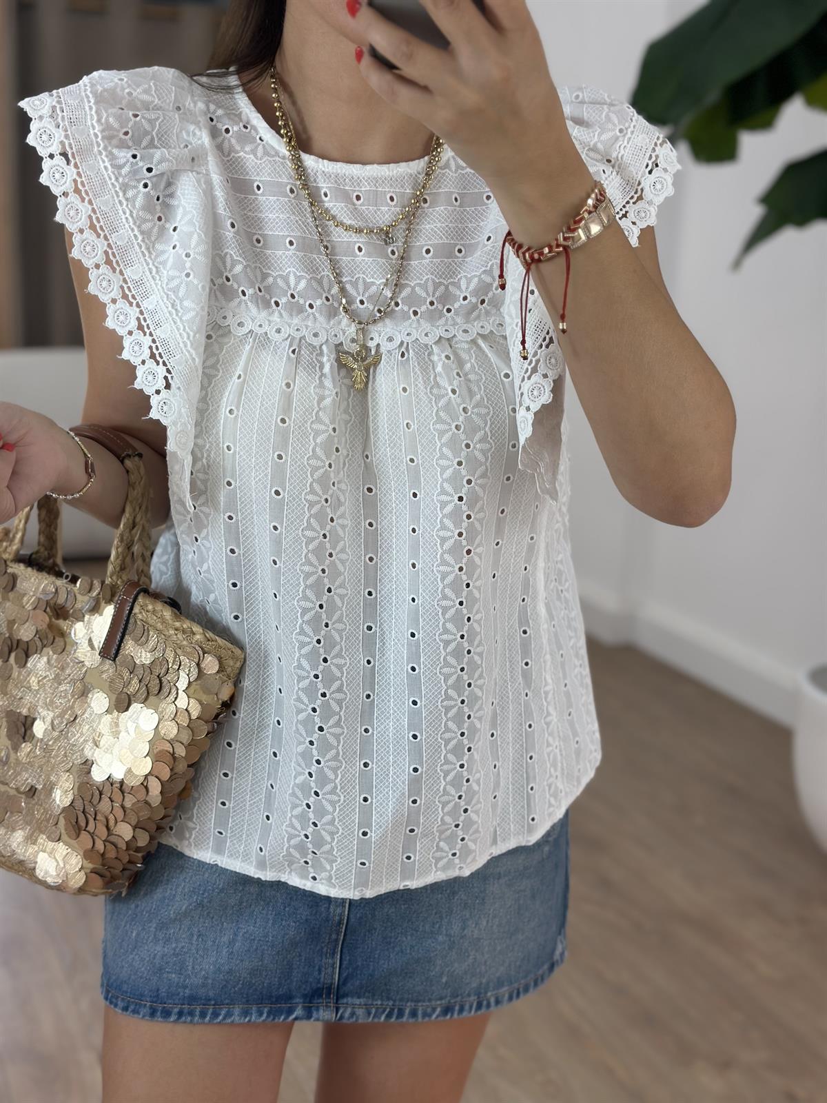 Dantel Detaylı Fisto Bluz - Beyaz