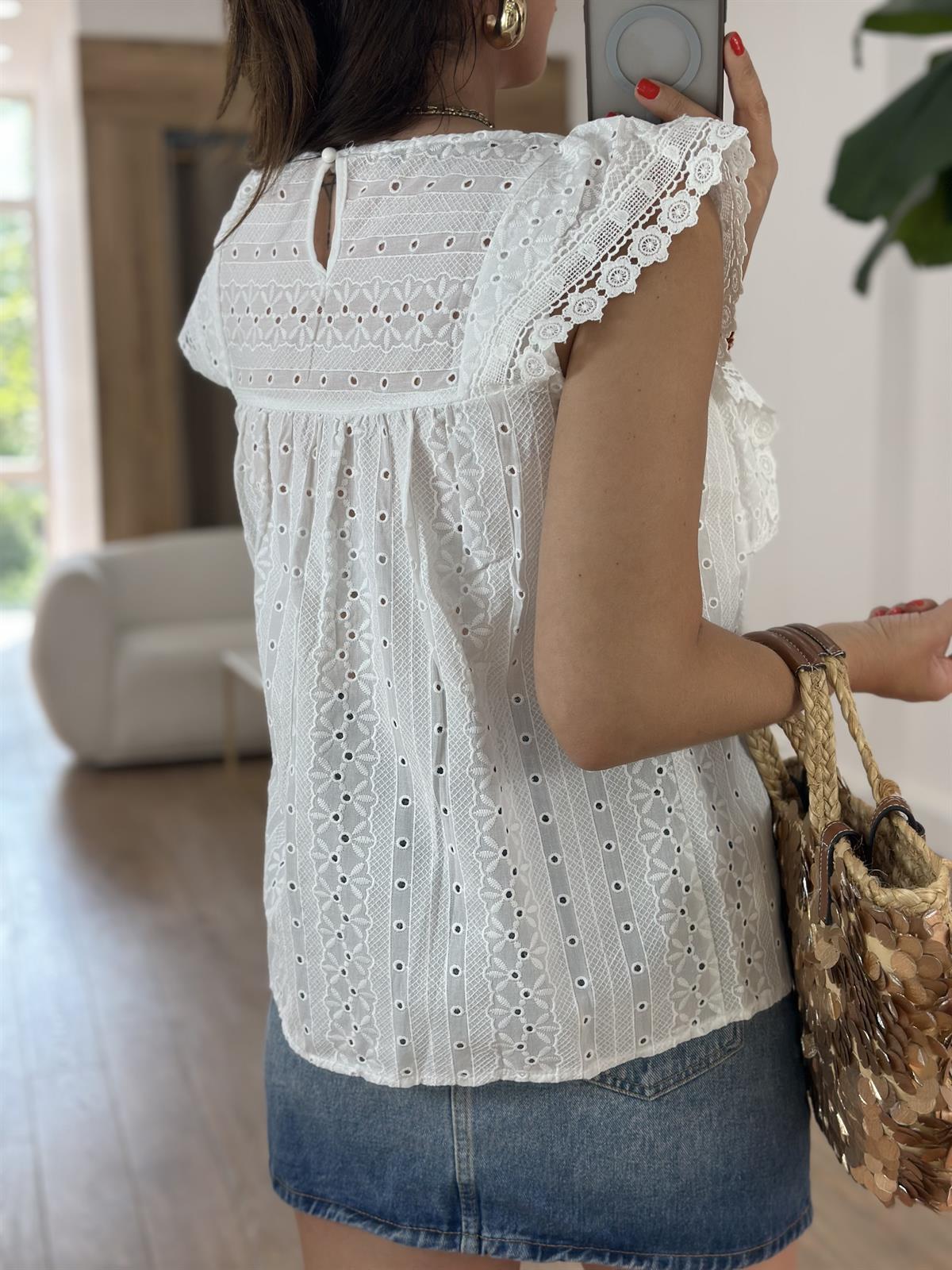 Dantel Detaylı Fisto Bluz - Beyaz