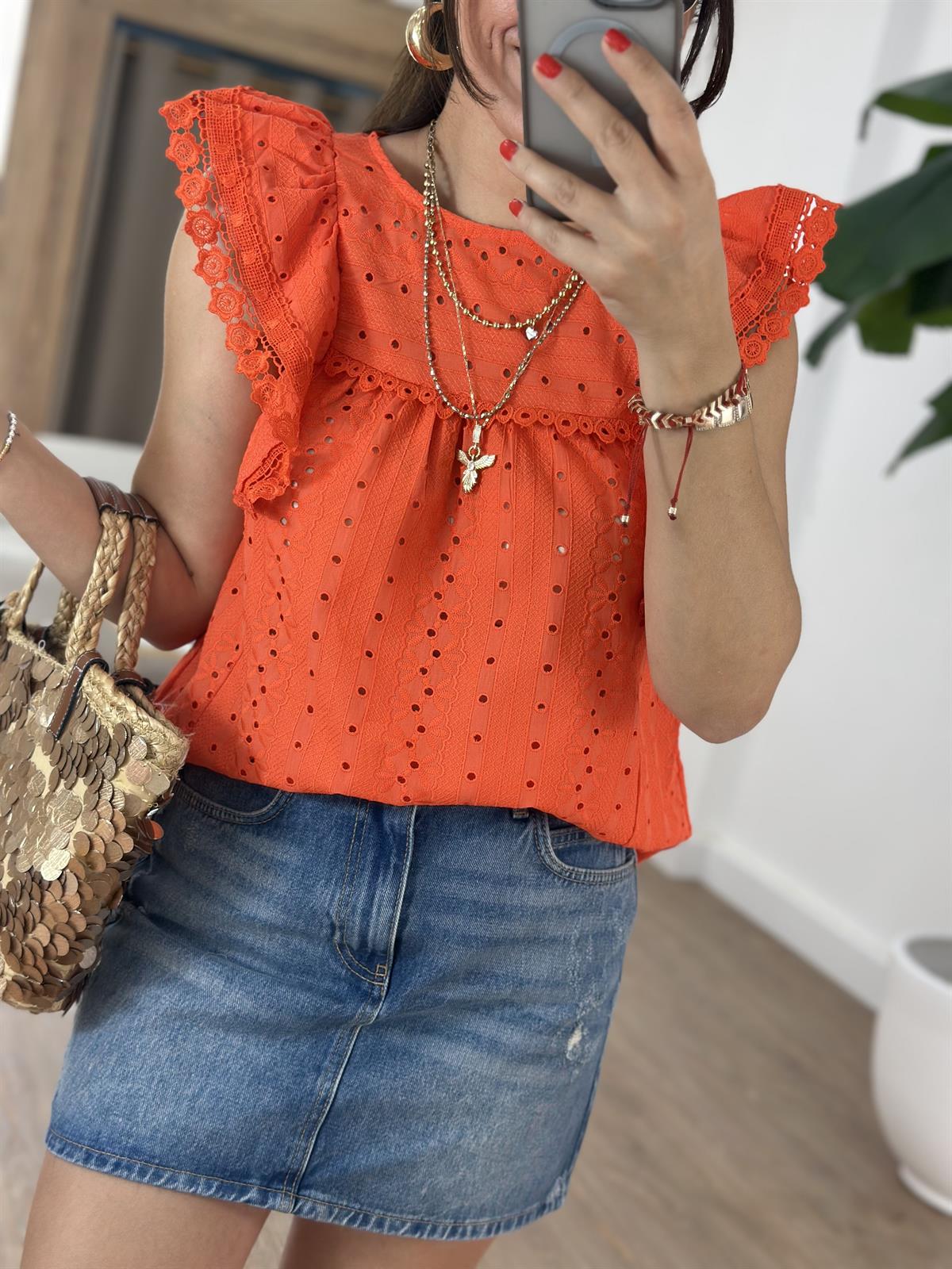 Dantel Detaylı Fisto Bluz - Nar Çiçeği