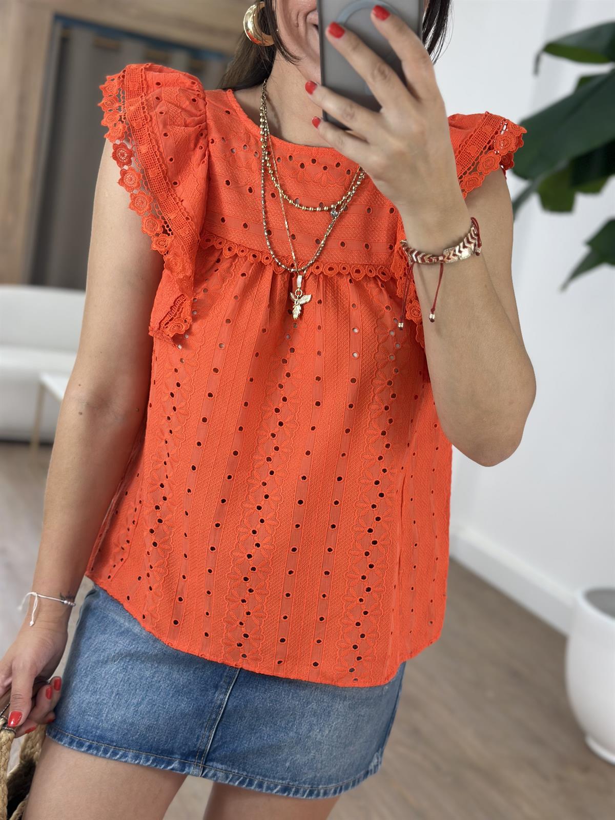 Dantel Detaylı Fisto Bluz - Nar Çiçeği