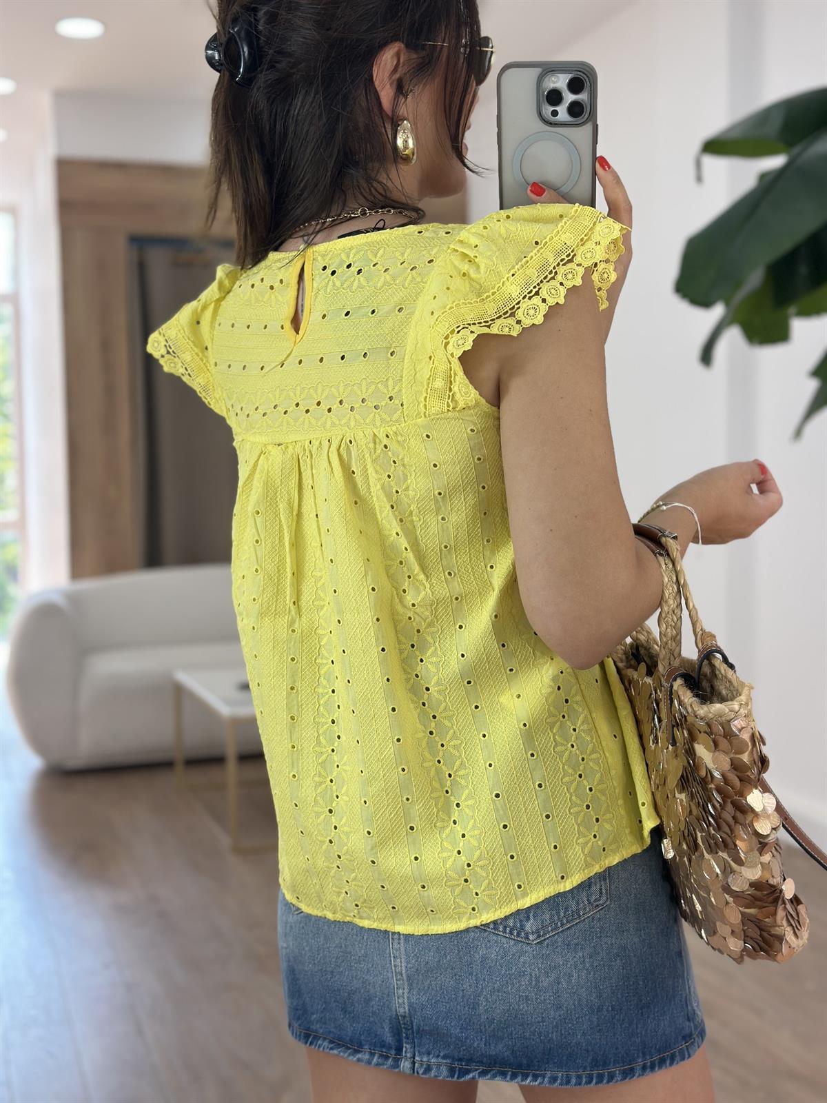 Dantel Detaylı Fisto Bluz - Sarı
