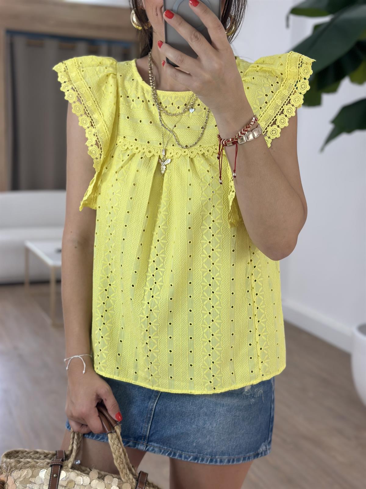 Dantel Detaylı Fisto Bluz - Sarı