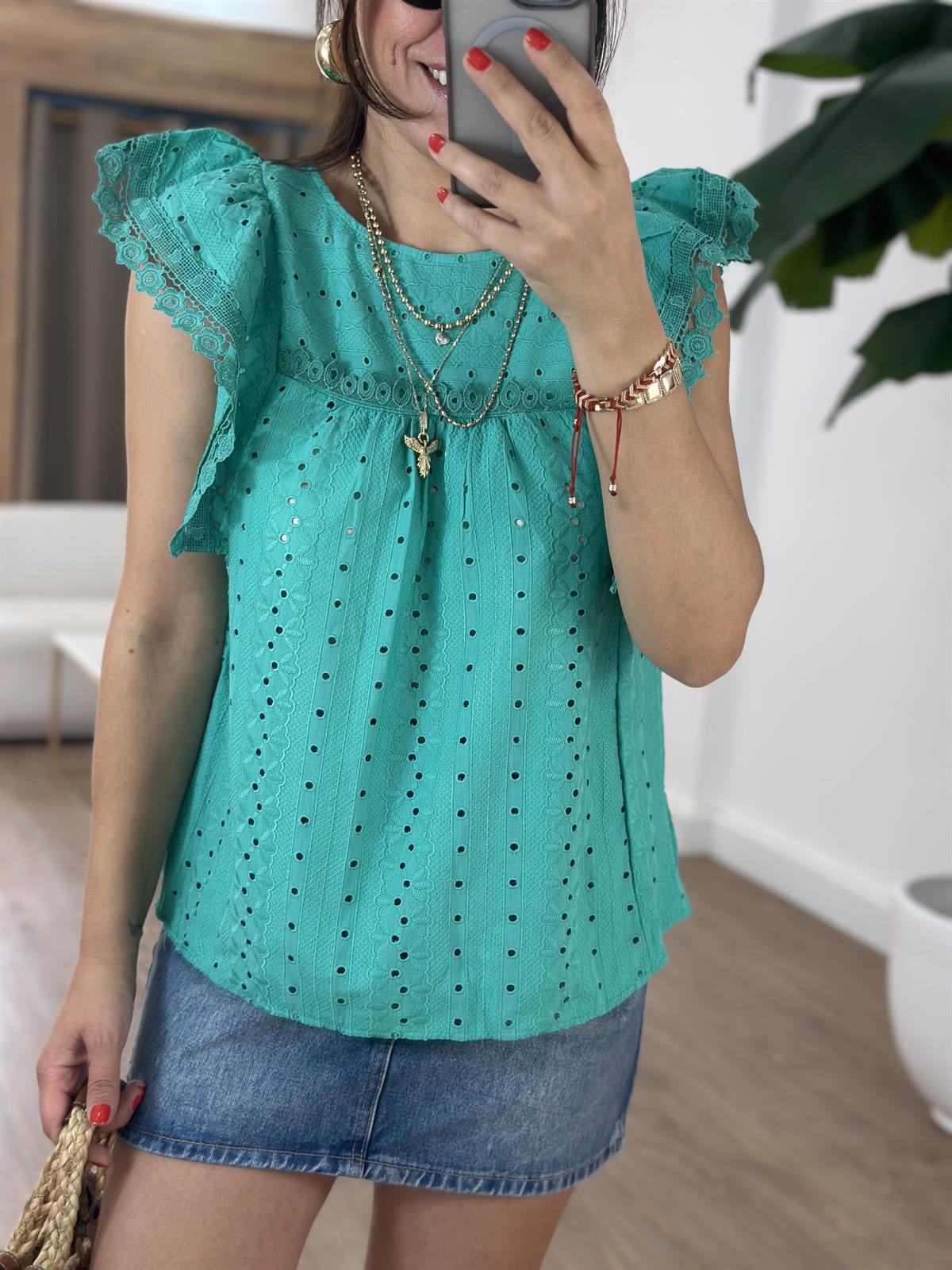 Dantel Detaylı Fisto Bluz - Yeşil