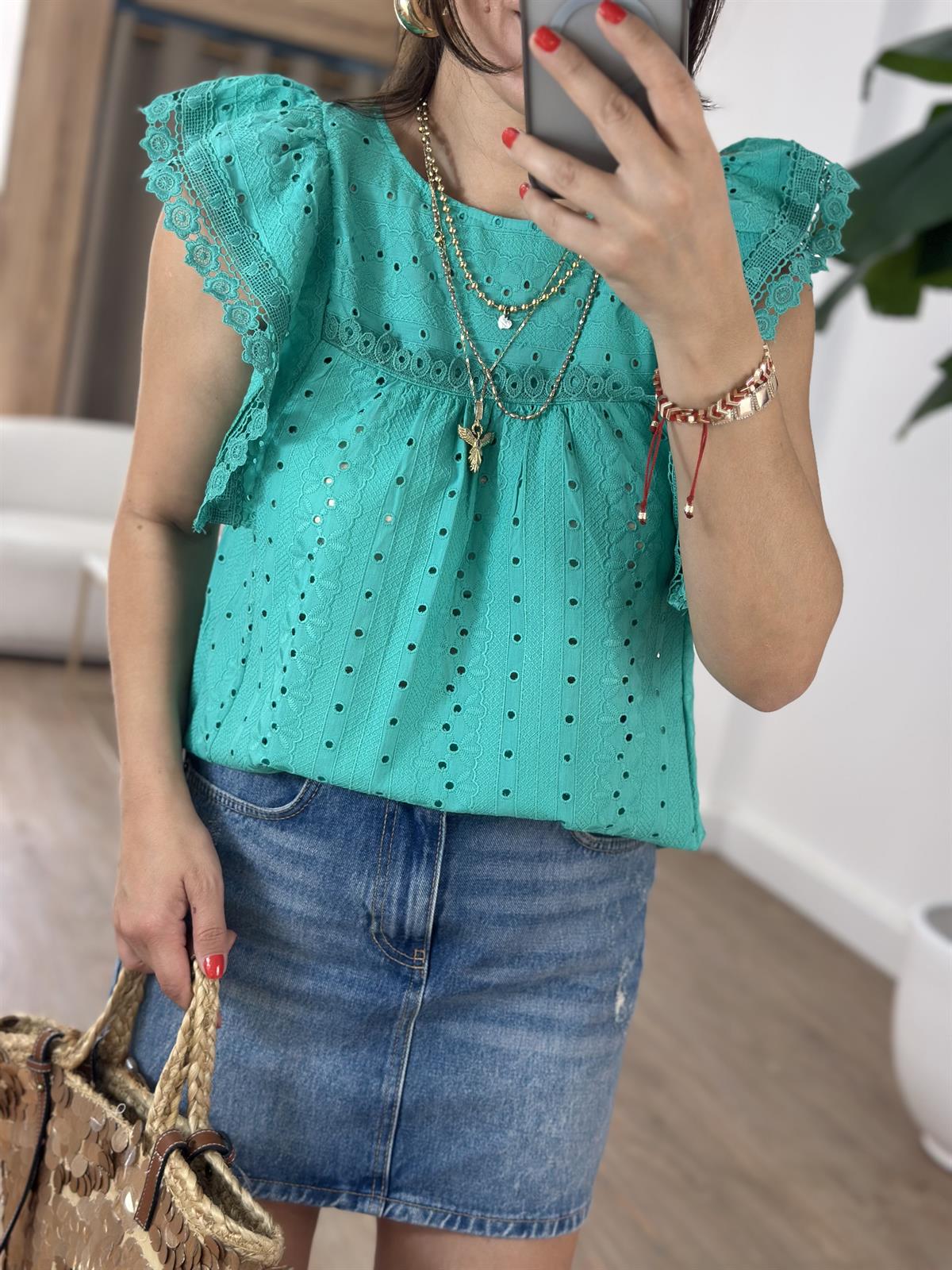 Dantel Detaylı Fisto Bluz - Yeşil