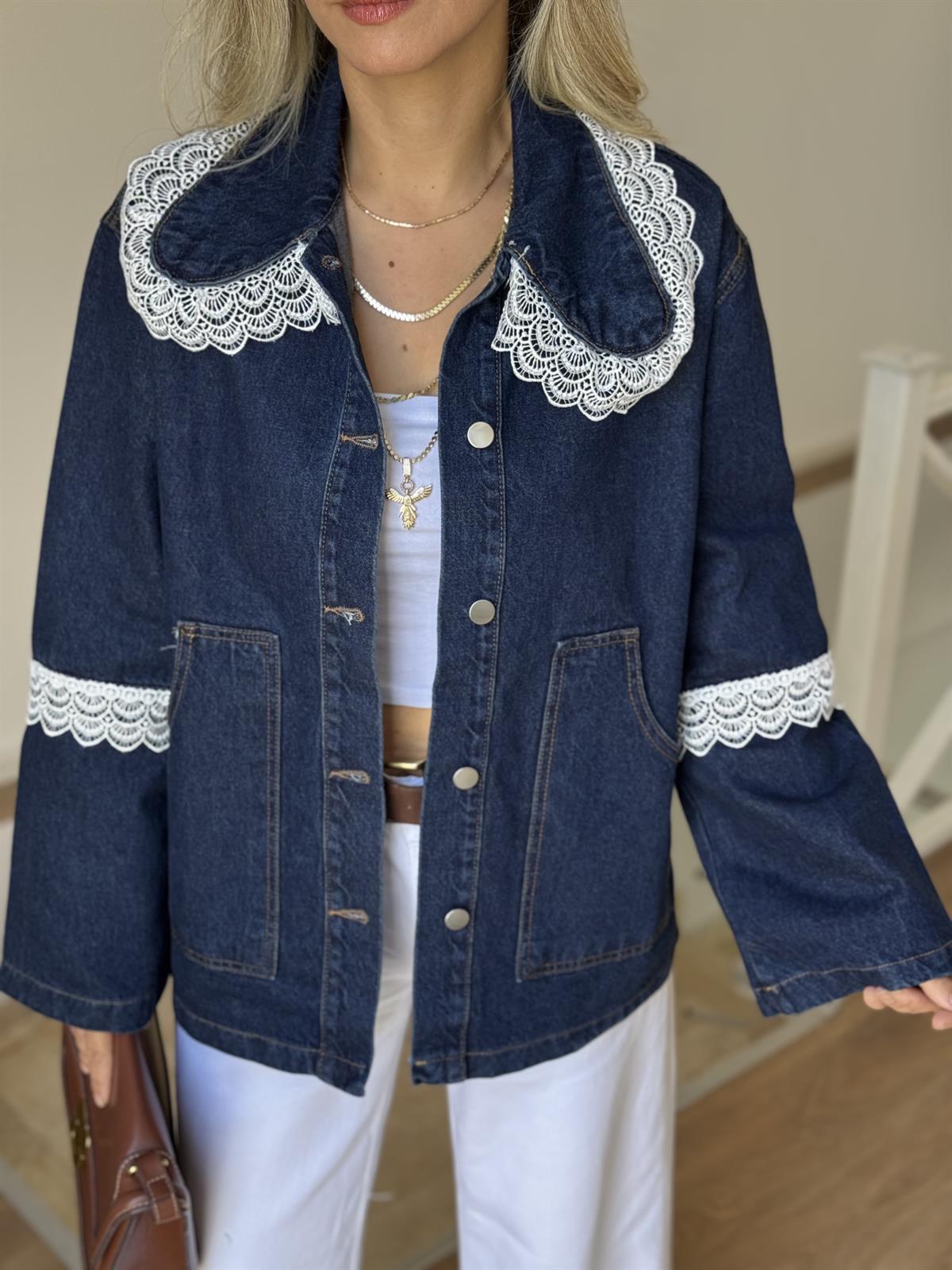 Dantel Detaylı Oversize Denim Ceket 
